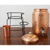 Copper Water Dispenser Set, 5 Litres, with Stand, 1 Glasses and ABS Tap, HaMmered Design (HaMmered Natura)