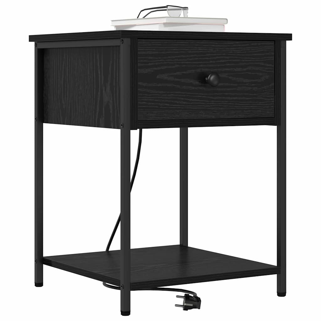 Nightstand Black Oak Effect 42 X 41 X 56 Cm Engineered Wood