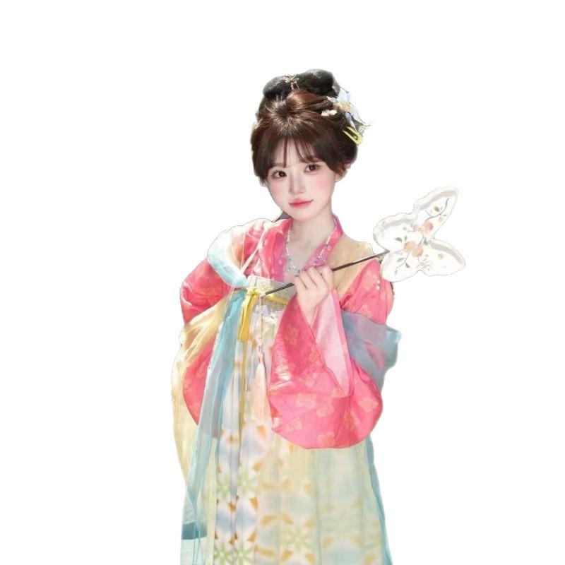 Womens Tang Dynasty Style Hanfu Set With Floral Jacquard Print Straight Sleeve Ruqun