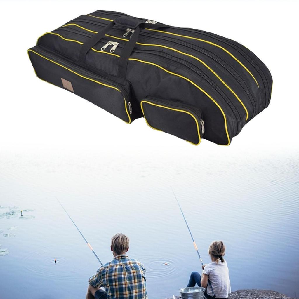 Fishing Rod Case Reel Carry with Handle Pockets Adjustable Strap Tackle Storage Pole