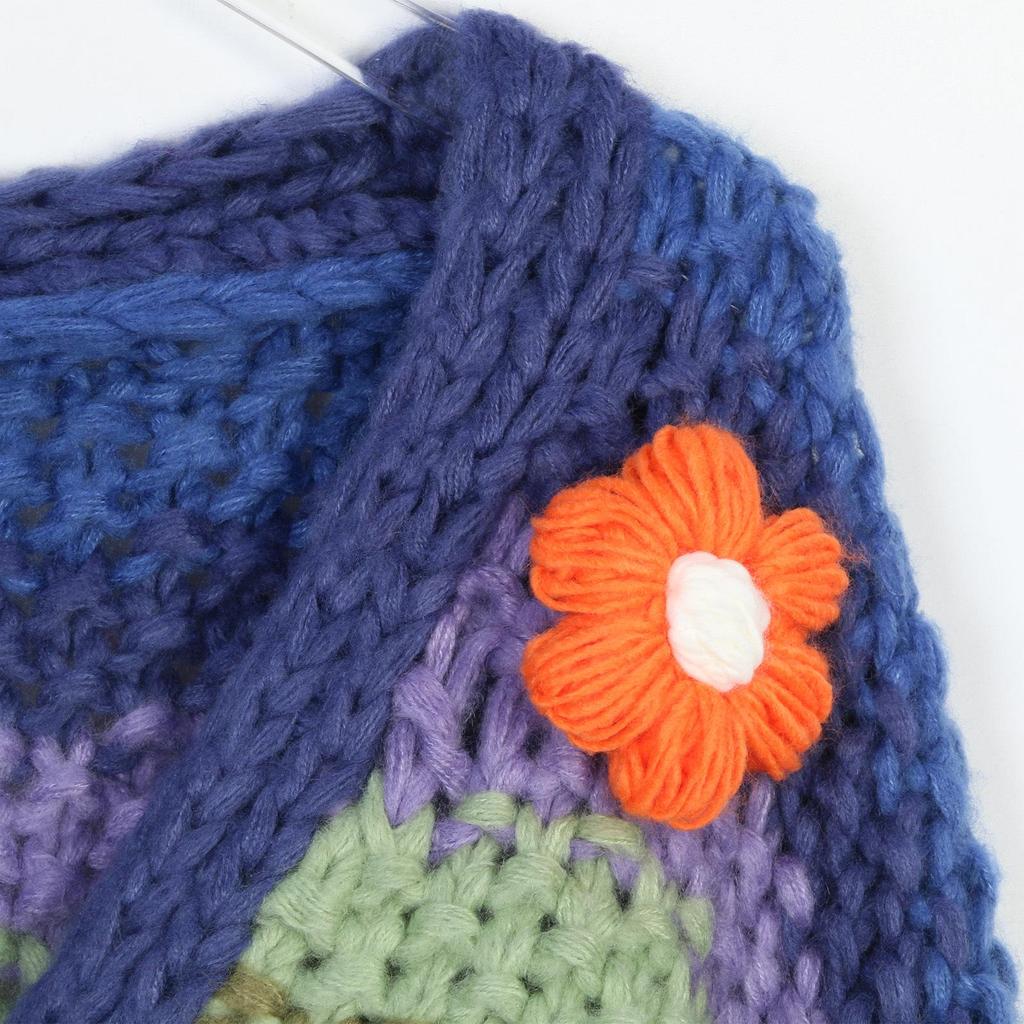 Women's Handmade Rainbow Stripe Floral Sweater Cardigan - Autumn/Winter European & American Style