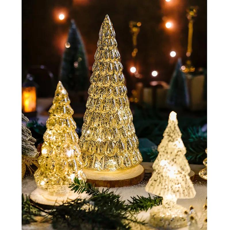 Glowing Glass Christmas Tree Ornaments Home Luminous Desktop Decoration Led Night Light Party Xmas Decorations Festival Kid Gift