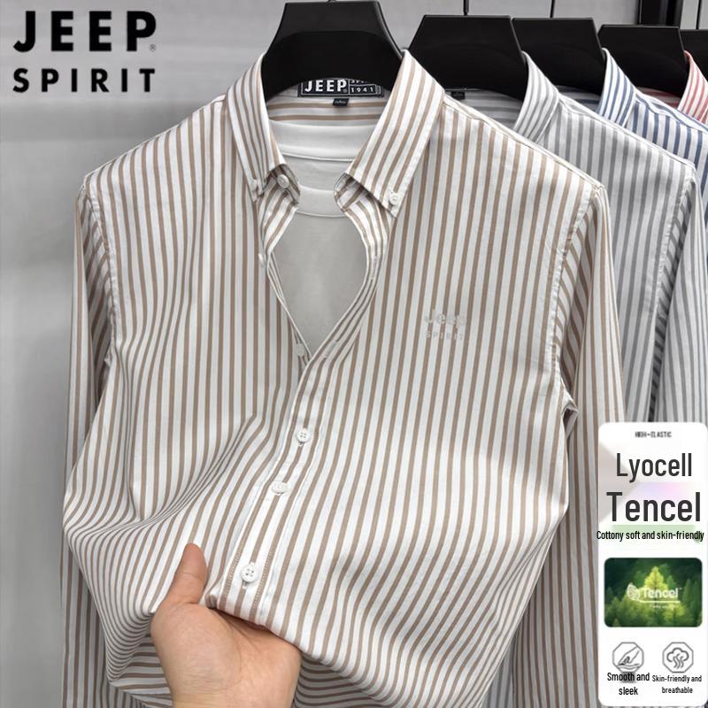 JEEP SPIRIT Men s Striped Cotton Blend Long Sleeve Shirt 3XL