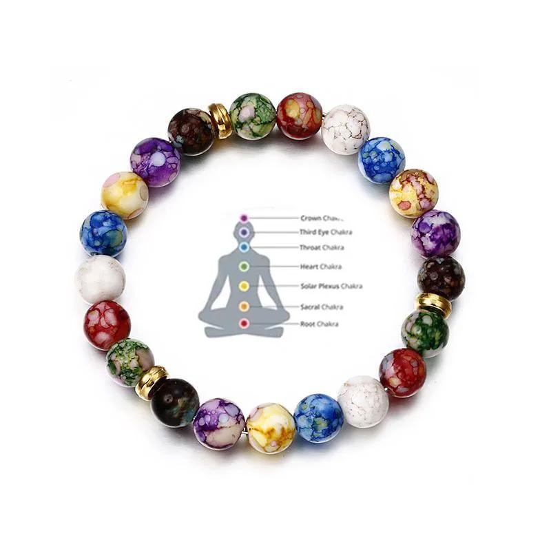 Chakra Reiki Hälsosten Armband Yoga Balans Energi Pärlor Vulkasten Smycken Armring Kvinnor Män