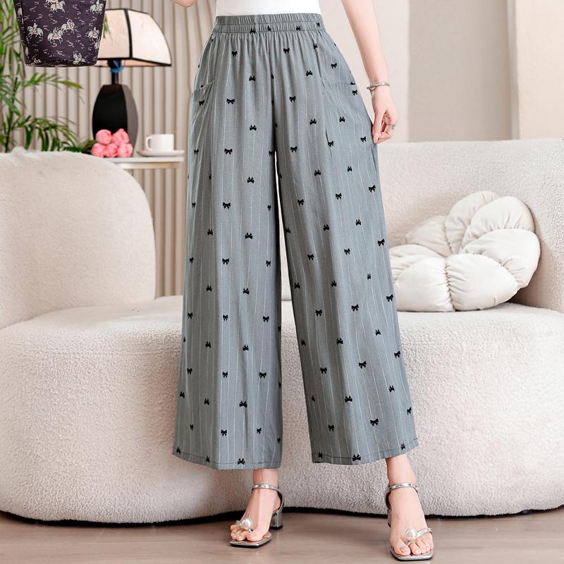 Summer Wide Leg Pants Woman Clothes Elastic Waist Elegant Casual Summer Pants