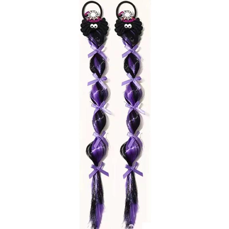 2 Pcs Halloween Fashion Lantern Braid Wig Hair Ties For Girls With Pumpkin And Spider Elements Fun Hair Accessories