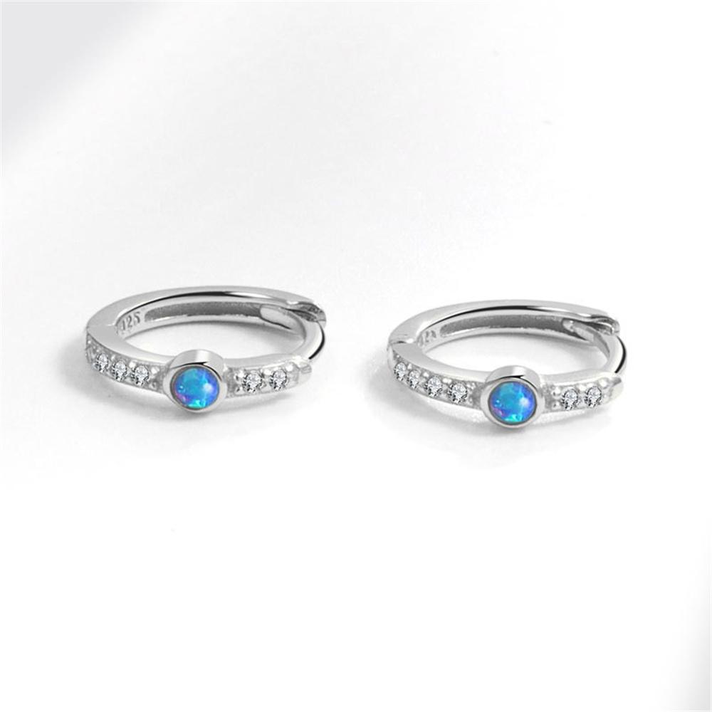 Luxury Female White Zircon Blue Opal Stone Hoop Earrings Vintage Fashion Gold Color Wedding  For Women