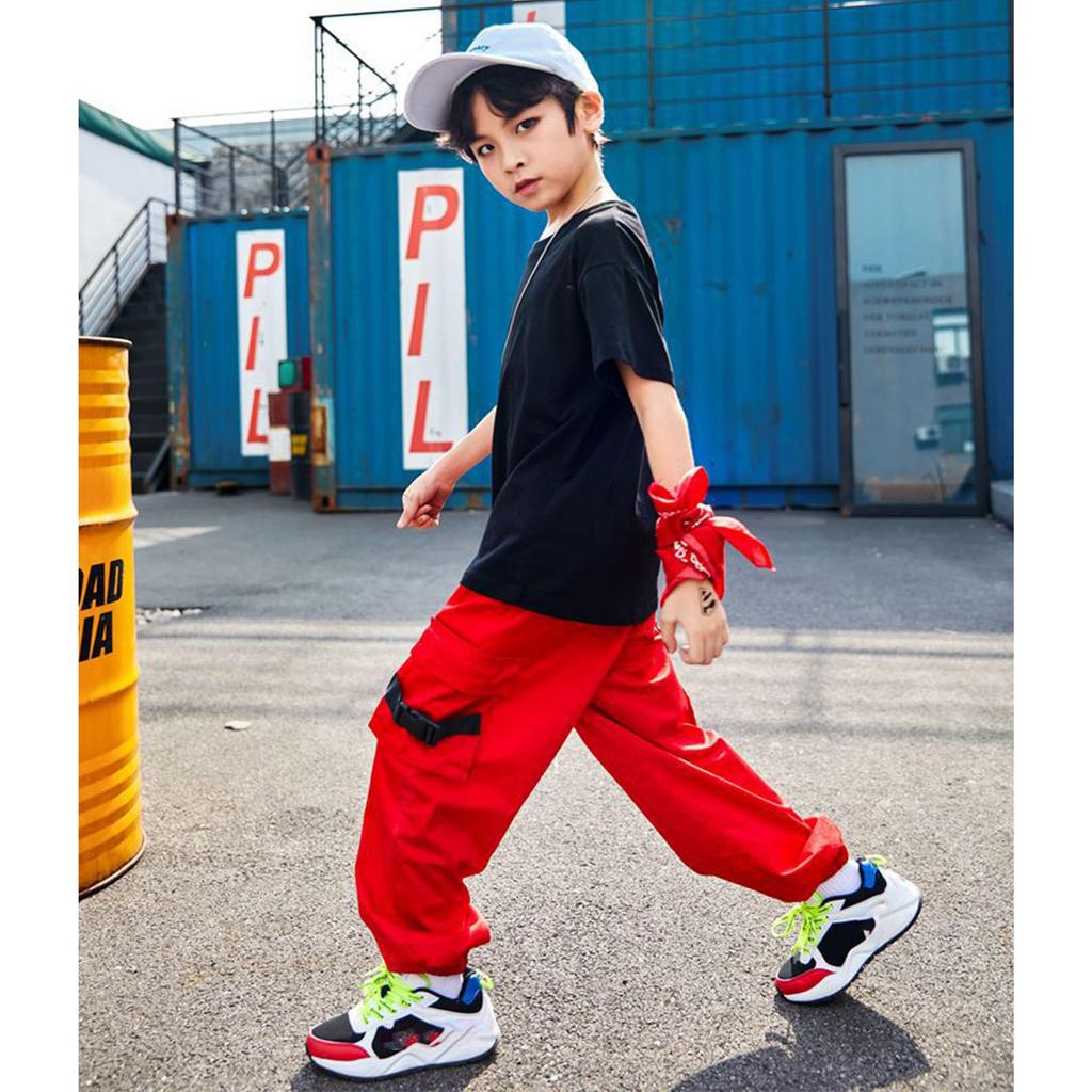Rolanko Cargo Dance Long Pants for Girls and Casual Hip Size 130 Kids' Pants, Pants, Boys, Wear, School, Hop, Red,