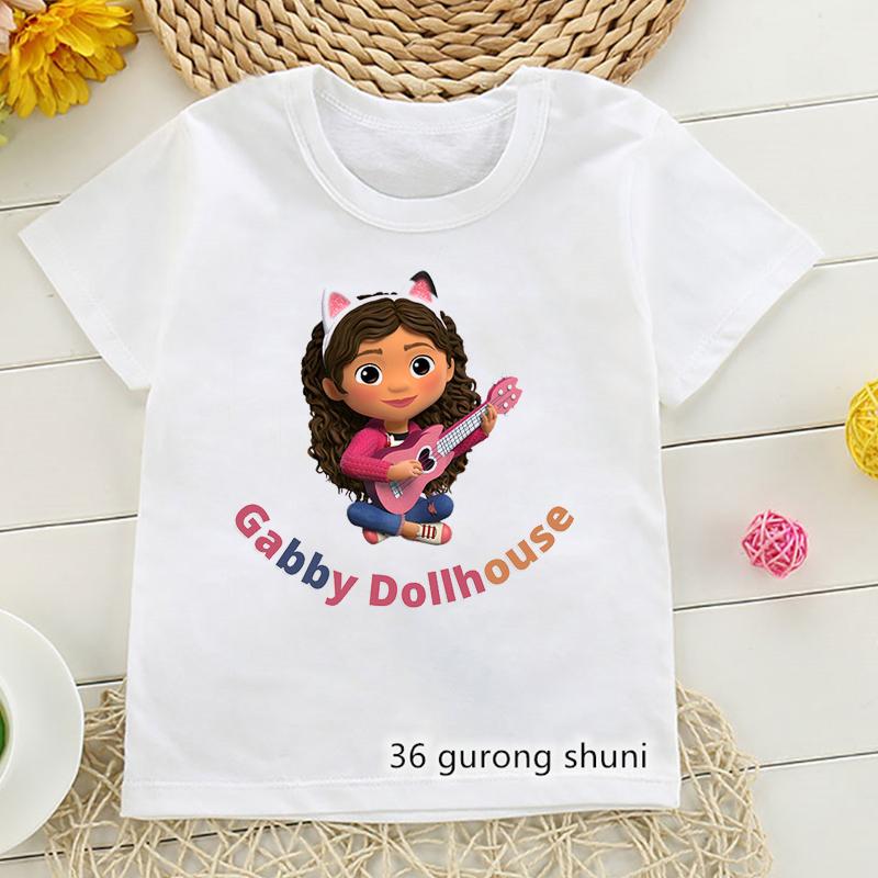 2026 Hot Sale Gabby Dollhouse Cartoon Print Tshirt Girls Kawaii Kids Clothes Cute Cat T-Shirt Children'S Clothing Summer Tops