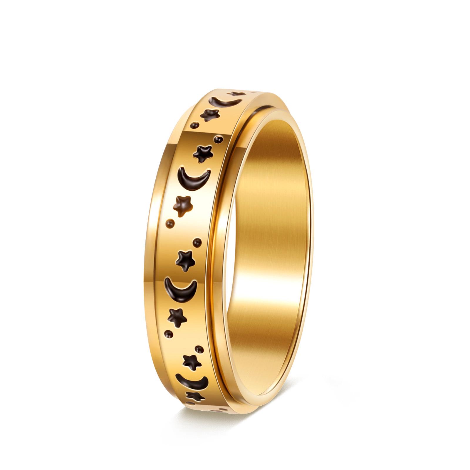 18k Gold Star & Moon Rotatable Double Layer Women s Ring - Japanese Korean Niche Design Size 8