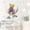 Cartoon Teddy Bear Sitting On Moon Self Adhesive Wall Stickers for Kids Room Nursery Baby Bedroom Decoration Decals