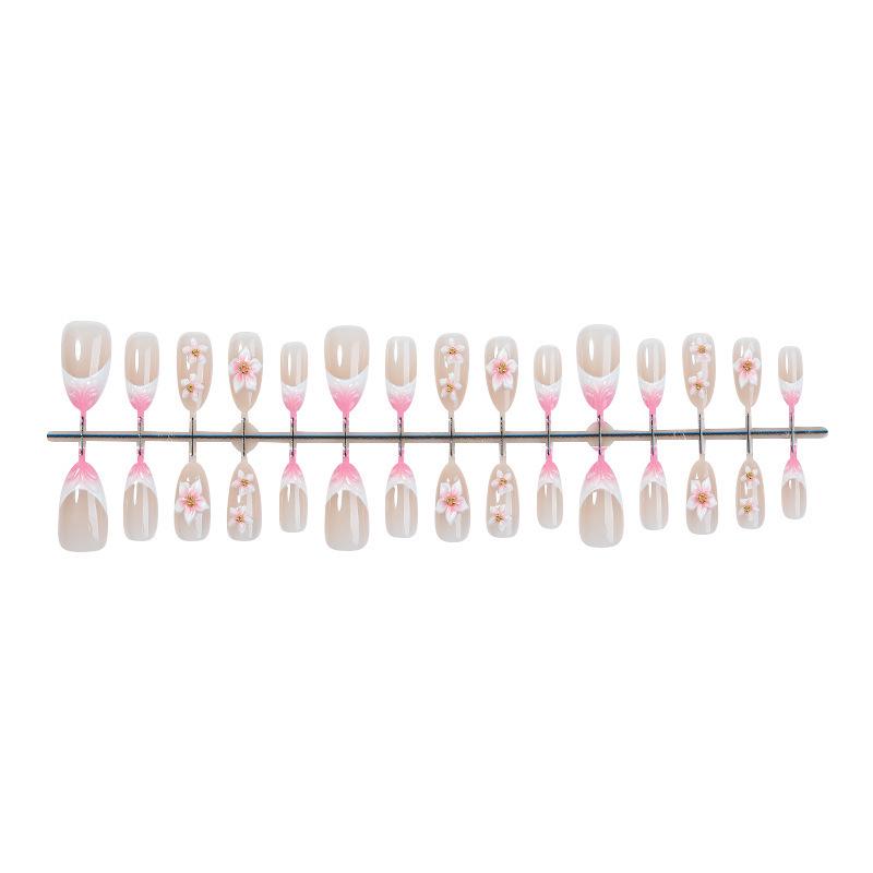 30-Piece Almond Pink 3D Floral French Manicure Nail Tips