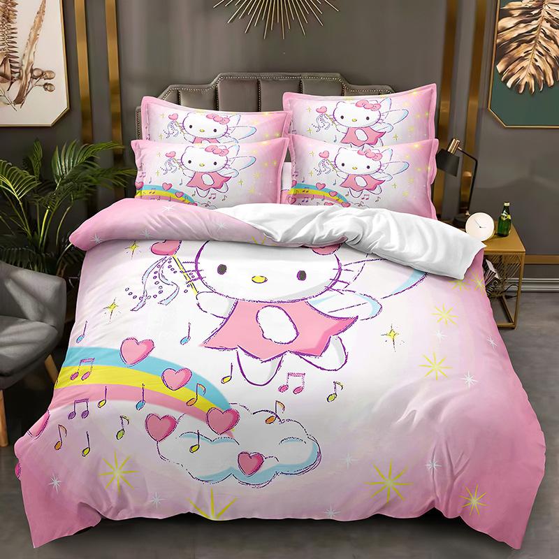 Kt Cat Series Three-Piece Set, Duvet Cover, Grinding Kit, Digital Printing Hello.