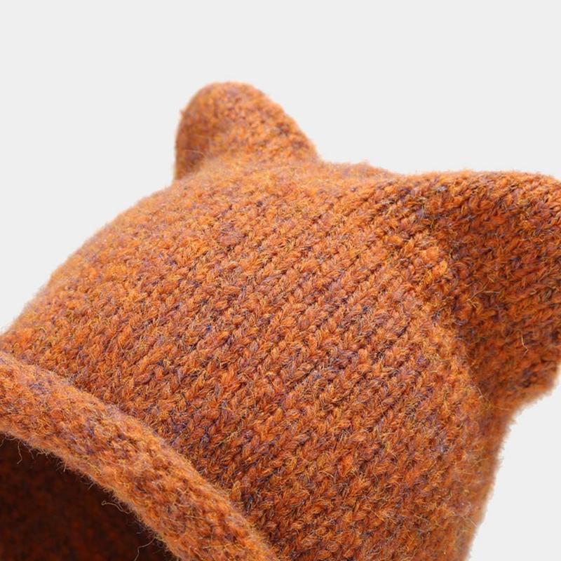 Unisex Solid Color Crochet Hat Cat Kitten Ear Shape Hat Warm Fluffy Winter Crochet Warm Skiing Supplies for Adult Teens
