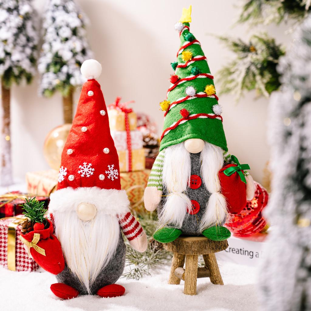 Cute Green Red Christmas Hat Gnome Doll With Snowflake Design For Cheer Seasonal