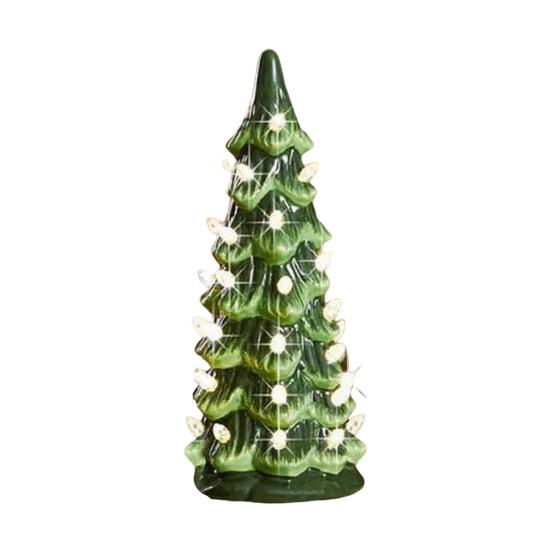 Pre-lit Hand-Painted Resin Tabletop Christmas Tree Small Light Up Holiday Tree Decoration for Home Party Decor