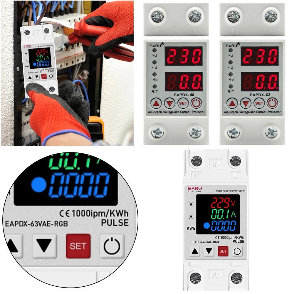 40A 63A 230V RGB Over Under Voltage Protector Relay Device Switch Breaker Din Rail Protector Relay Over Current Protection Limit