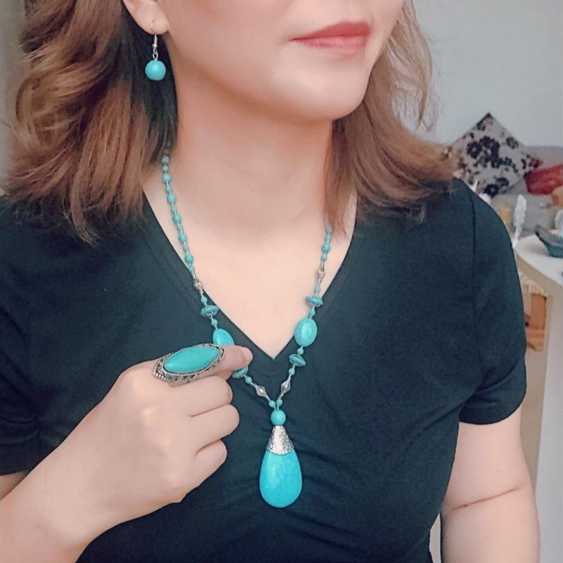Turquoise Jewelry Sets Turquoise Necklaces Turquoise Pendant Necklace Earrings Ring Set Vintage Style Turquoise Material