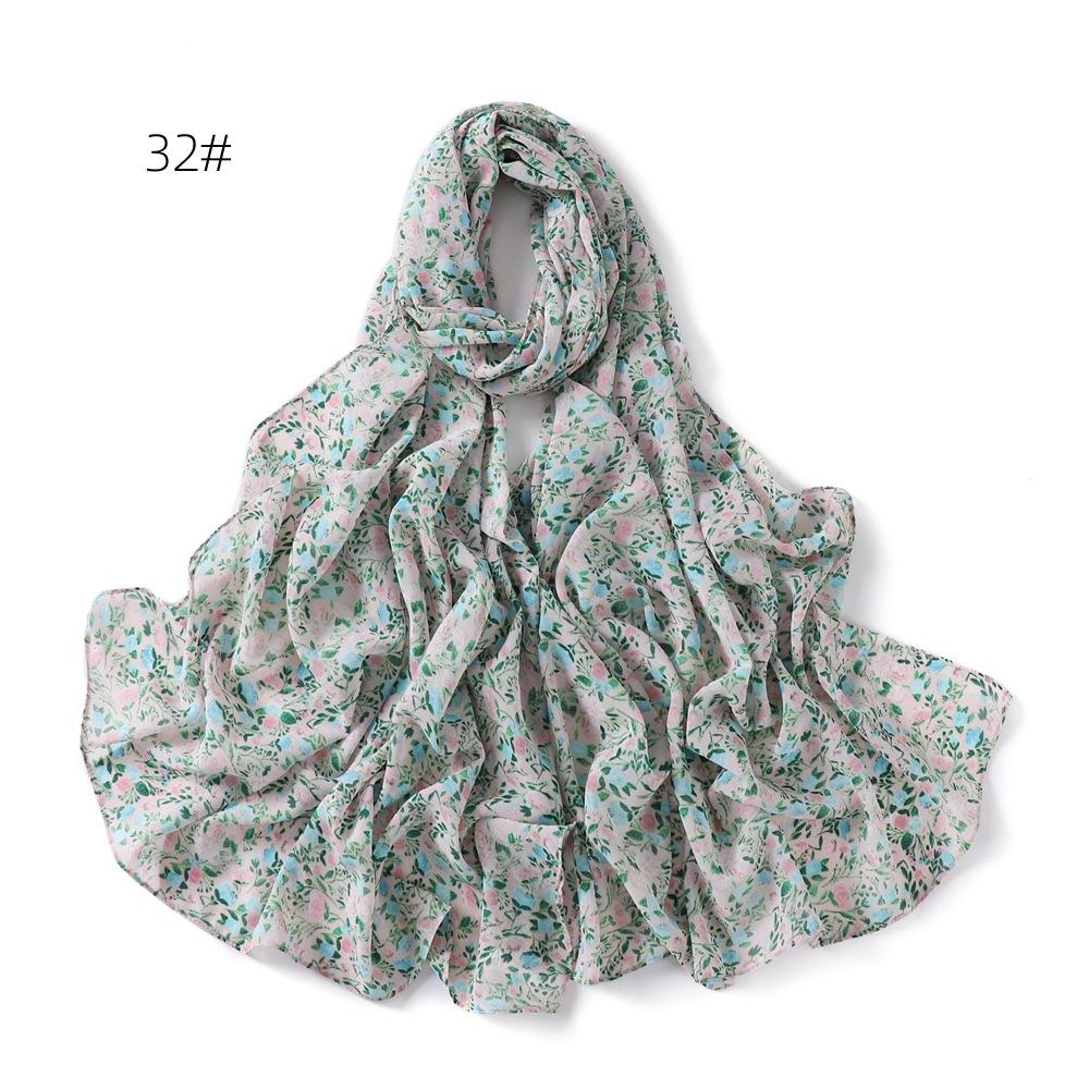 New Flower Printed Chiffon Scarf Malaysian Popular Patterned Headscarf High Quality Long Shawls Muslim Women Summer Hijab Wraps
