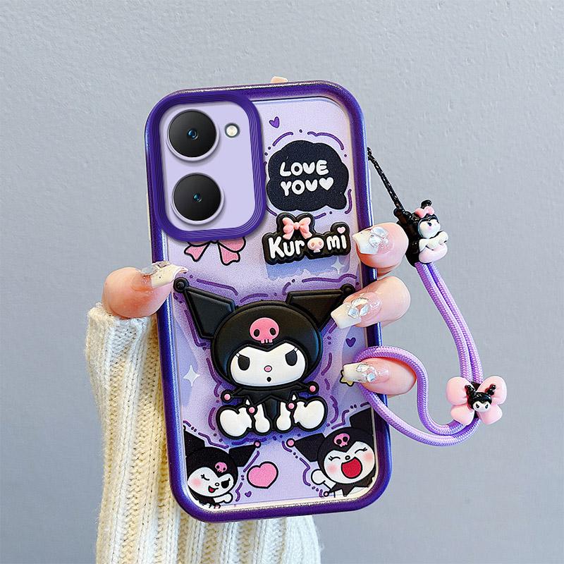 KEYSION Shockproof Case for VIVO Y03 Y03t Y18 Y18e Y18s with Lanyard Soft Silicone Cute 3D Cartoon Doll Phone Cover for VIVO Y28s 5G
