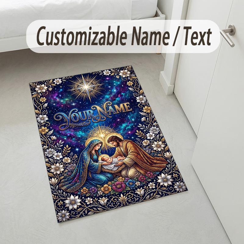Christmas Theme Soft Crystal Velvet Rug Custom Name & Text Print Non Slip Floor Rug for Bedroom Living Room