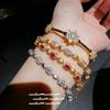 Italian Vintage Brushed Pigeon Egg Gem Bracelet Vintage Plated 18K Gold, Sunflower Zircon Bracelet