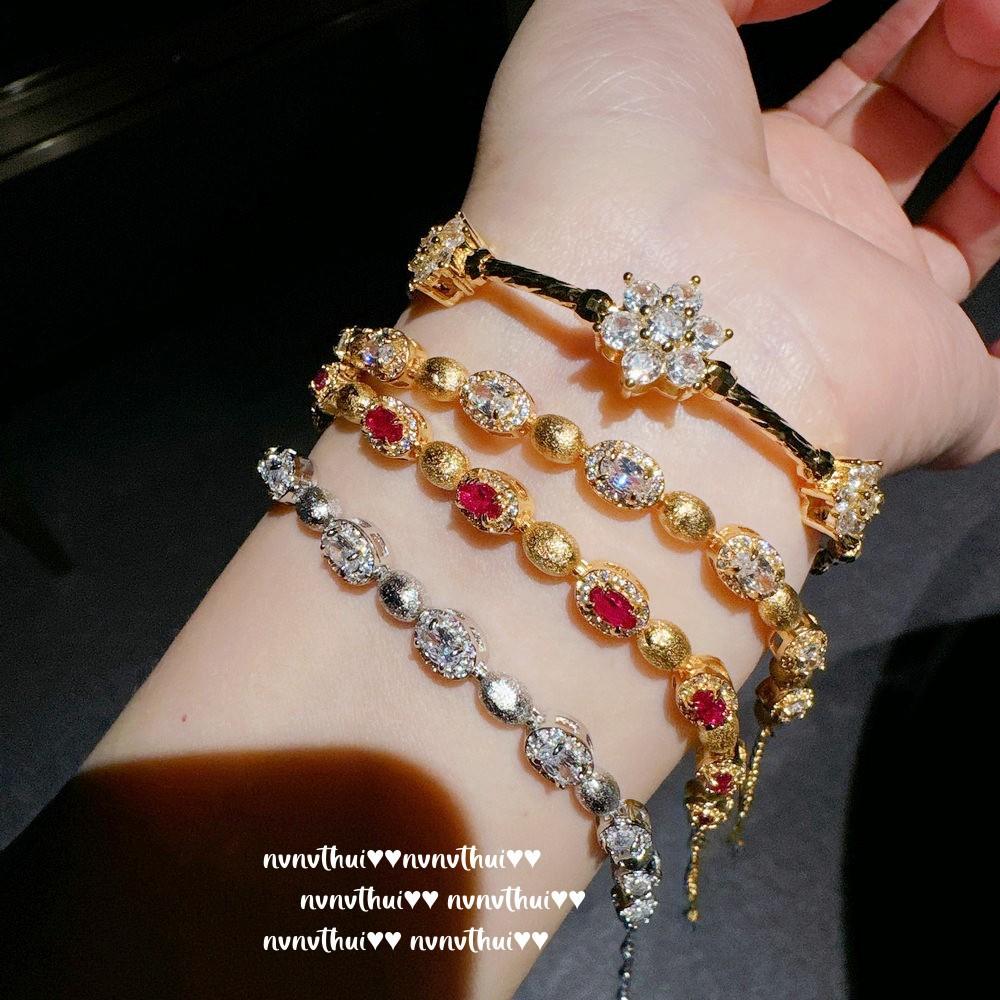 Italian Vintage Brushed Pigeon Egg Gem Bracelet Vintage Plated 18K Gold, Sunflower Zircon Bracelet
