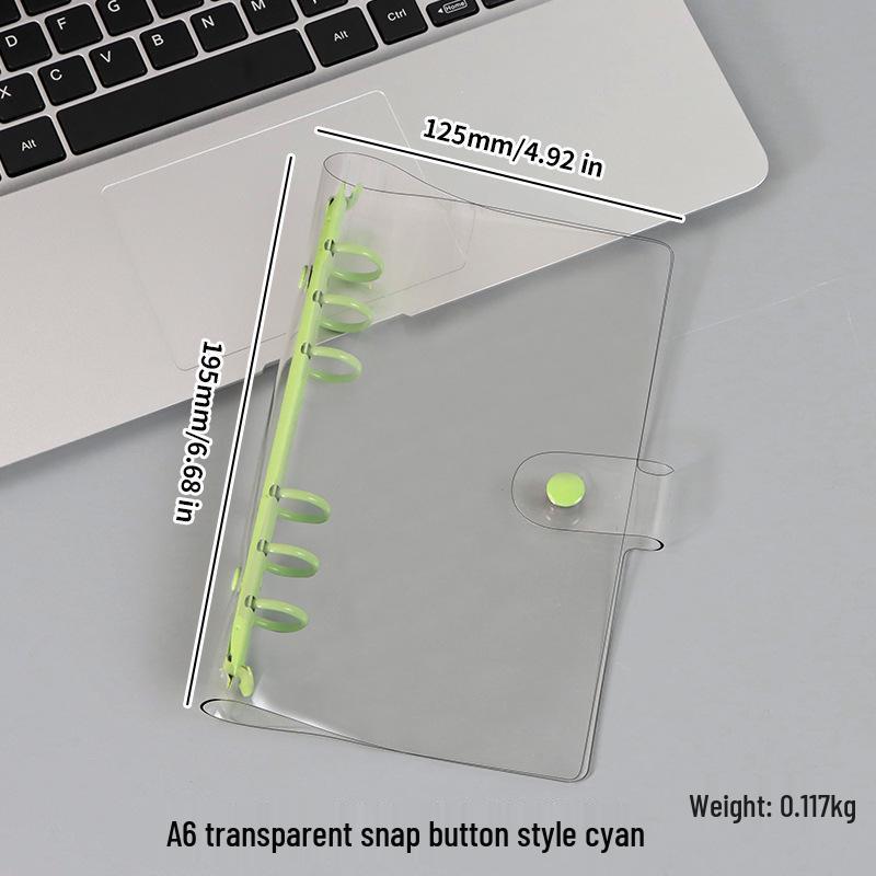 A5/A6 Transparent PVC Ring Binder Planner Cover with Snap Button and Multi-color Six-Hole Metal Clip