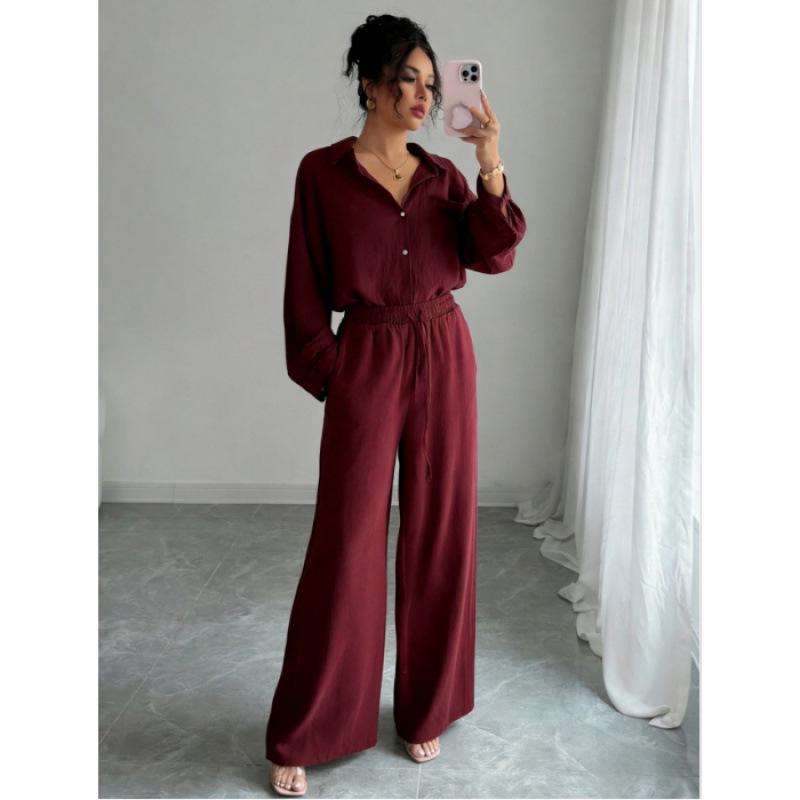 Spring Fashion Plus-Size Women's Two-Piece Set: Linen-Style Shirt & High-Waisted Loose Pants