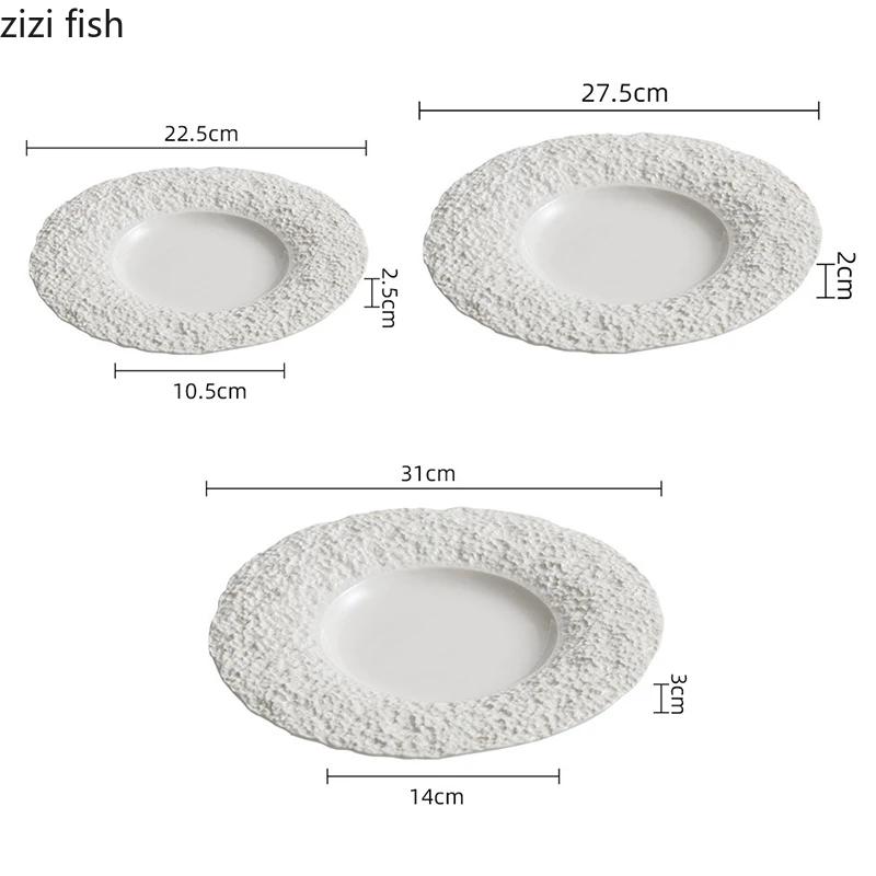 Assiette à bord large en céramique à motifs rocheux, assiette à steak, assiette à pâtes, assiettes à dessert, assiettes à sushi, vaisselle de spécialité pour restaurant