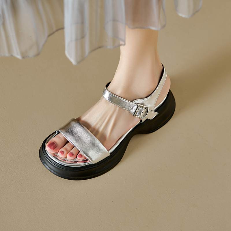 Krazing Pot Sheepskin Peep Toe Thick High Heels Summer Shoes Buckle Straps Platform Casual Women Sandals