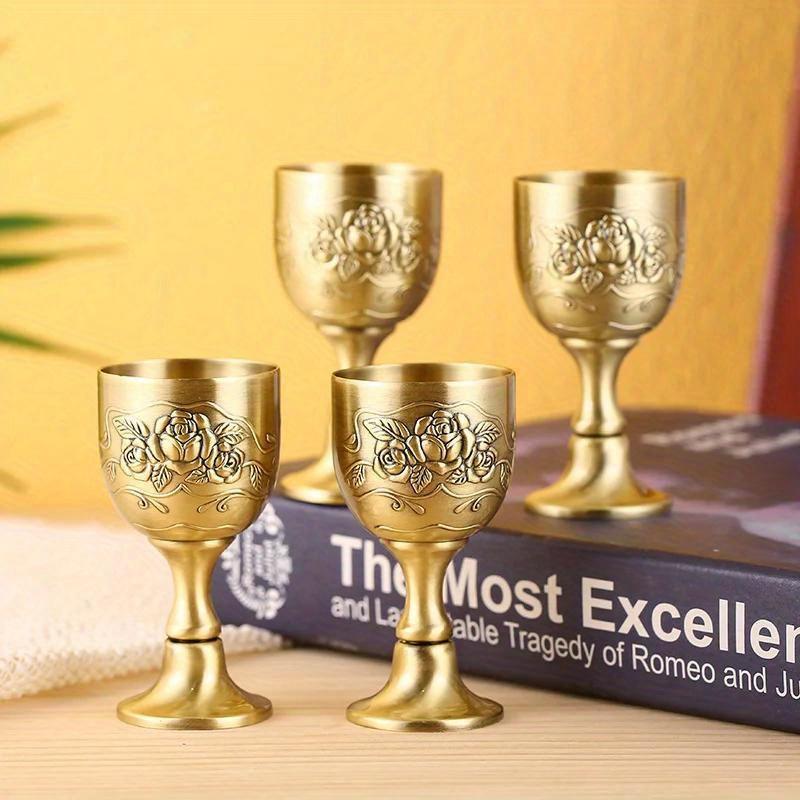 25ml Vintage Goblet Mysterious Chalice Embossed Flower Cup Drinking Cup Metal Goblet Worship Shot Glass Medieval Decoration