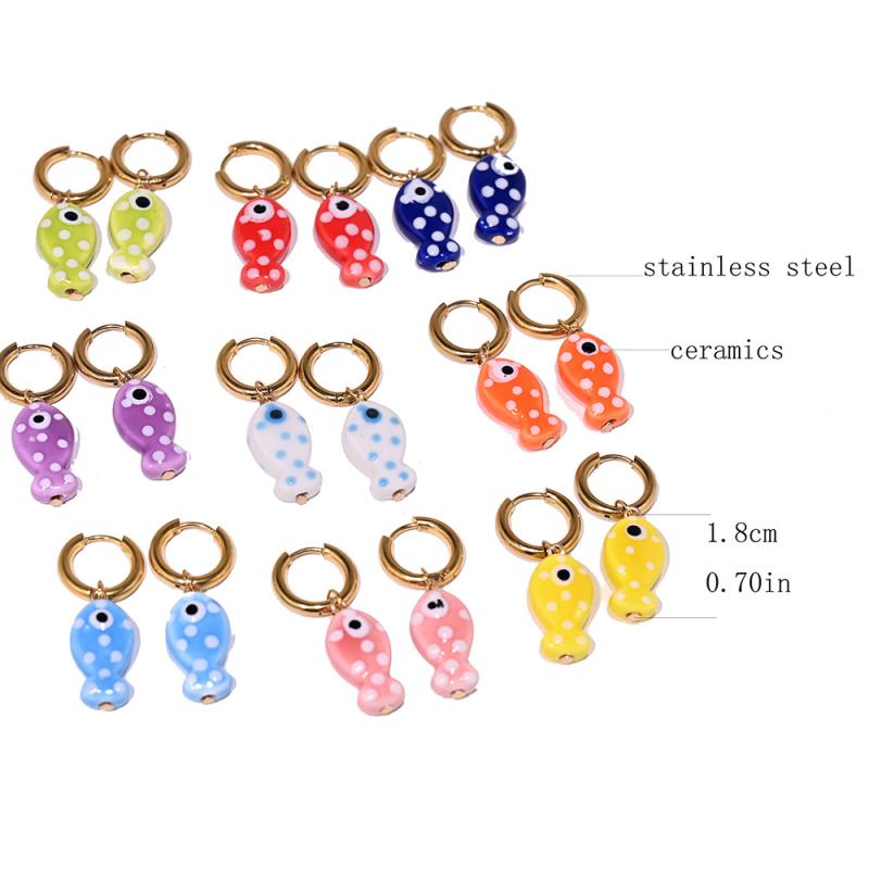 1Pair Cartoon Cute Ceramic Fish Pendant Hoop Earrings For Women Girls  Versatile Ear Buckle Jewelry Accessories Gifts
