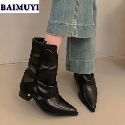 Sexy Pointed Toe Mid Heels Women Shoes  Ankle Boots 2025 Trend Chunky Fashion Office Pumps Shoes New Party Punk Mujer Botas