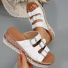 Fashion Fashion Women Shoes Summer White Pu Leather Platform Sandals Women Crystal Buckle Thick Bottom Slippers Women Wedge Heel Sandles