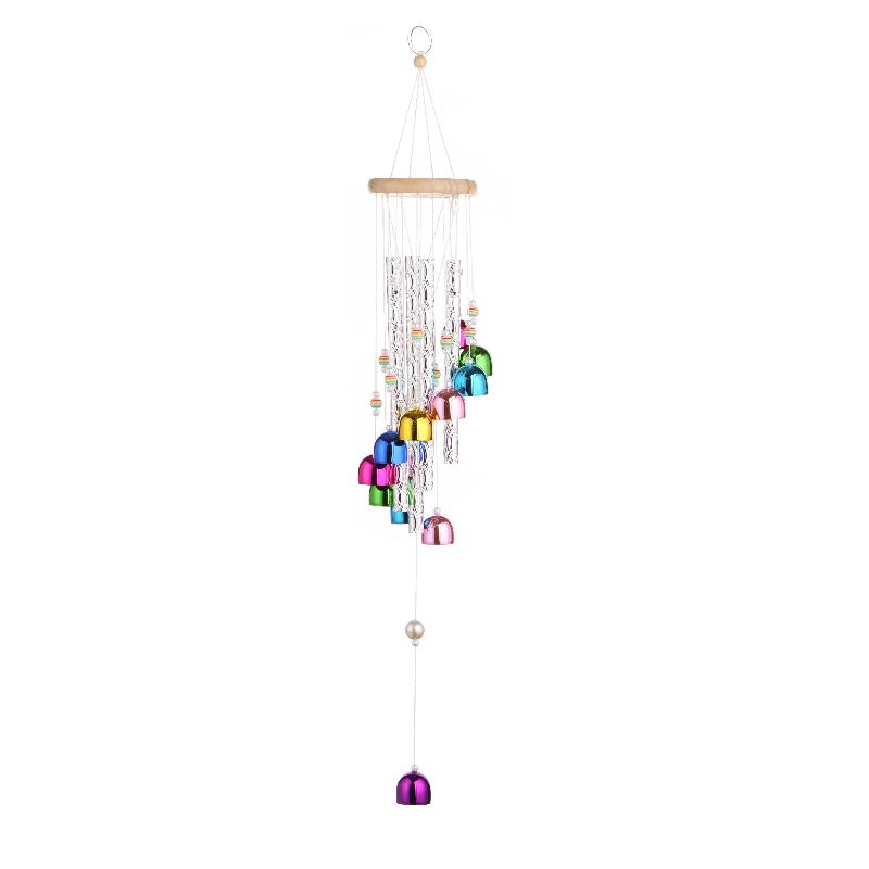 Colorful Metal Wind Chimes Wooden Top Hanging Decor With Flower Beads Wind Chime For Home Garden Patio Terrace Decor Wind Chimes