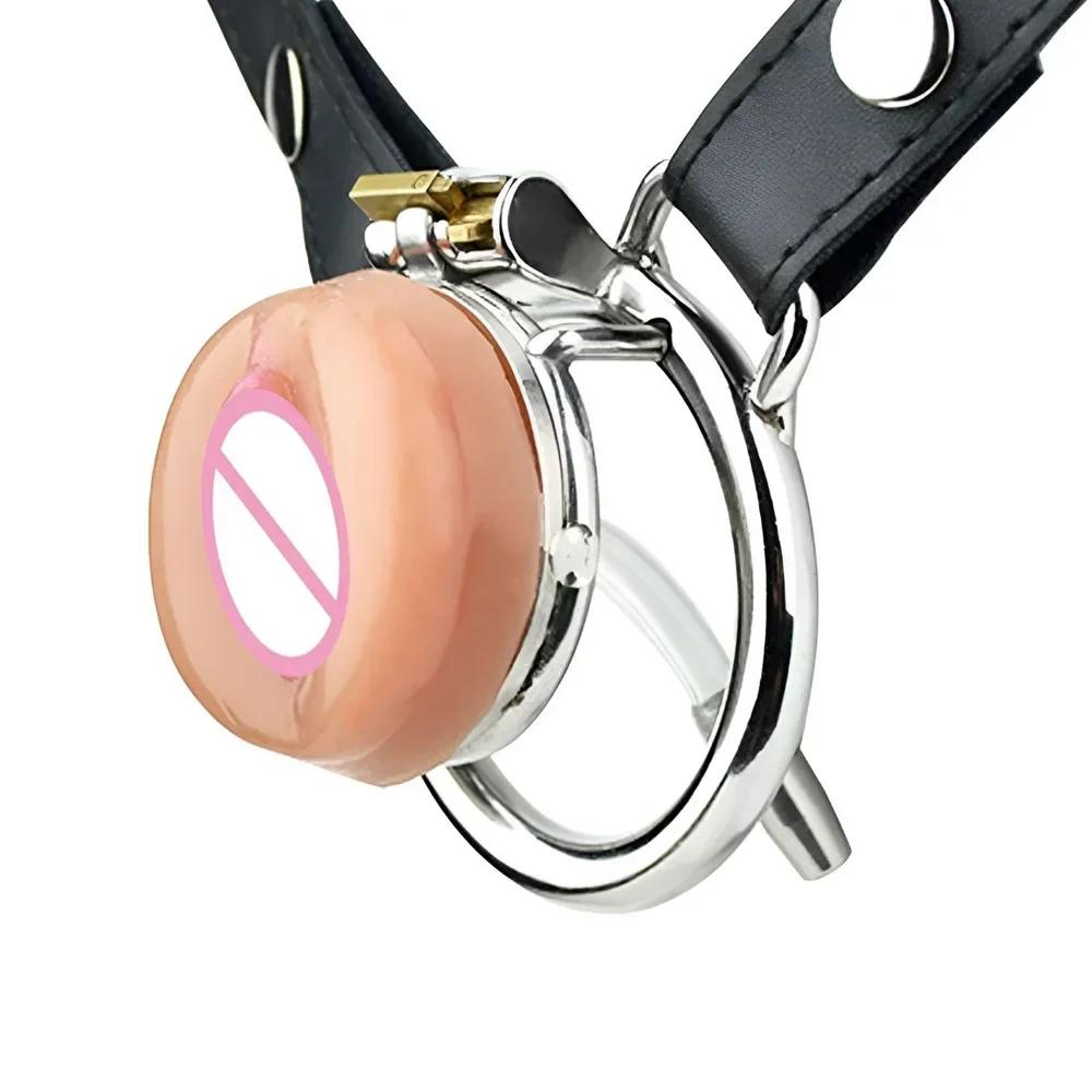 Stal nierdzewna Klatka czystości Silikonowa atrapa waginy Pasek do penisa Klatka czystości Męska Zapobieganie rozczłonkowaniu Ereakcja