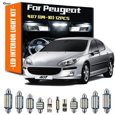 For Peugeot 407 2004-2010 12Pcs LED Interior Reading Light Trunk Plate Bulb Kit Hatchback Saloon Signal Lamp Car Lights