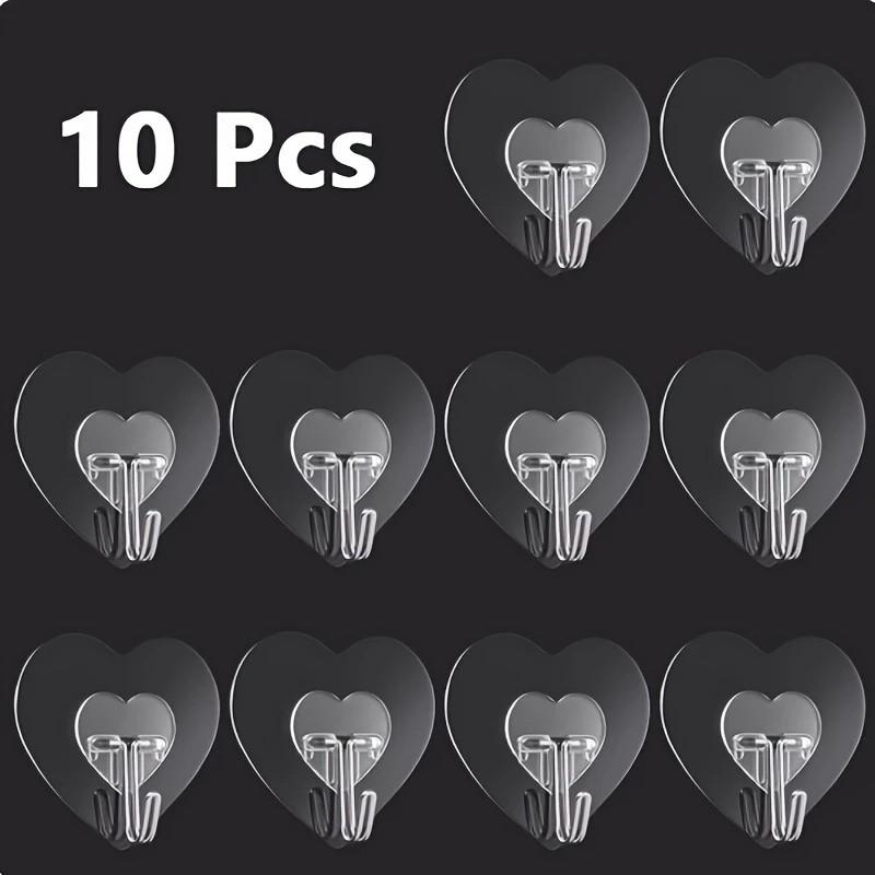 10pcs Heart Shaped Transparent Hooks Multi-Purpose Wall Hook Strong Suction Cup Sucker Wall Hooks Hanger for Kitchen Bathroom, Utility Hooks