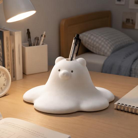 Modern White Vase 3D Printed Cute Polar Bear Figurine, Adorable Desk Small Flower for Table Ornament Living Room Bedroom, Mini Arrangement Home