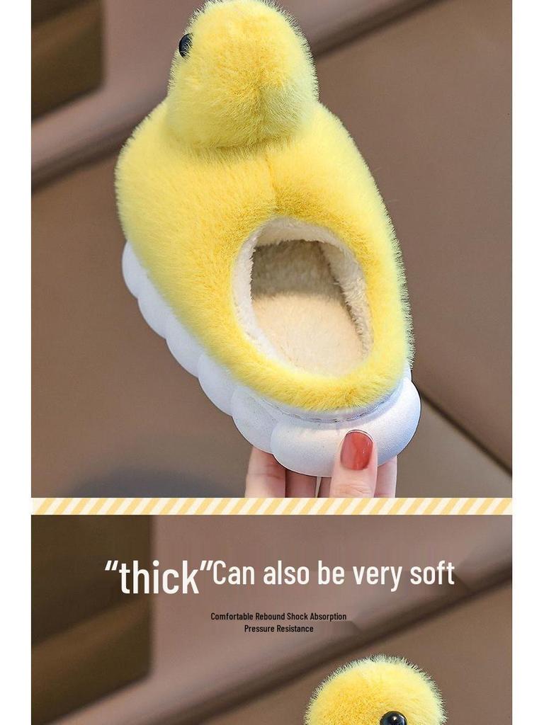Kleine Ente Plüsch rutschfeste Baumwollpantoffeln für Kinder - Süßes pelziges Design für Jungen & Mädchen