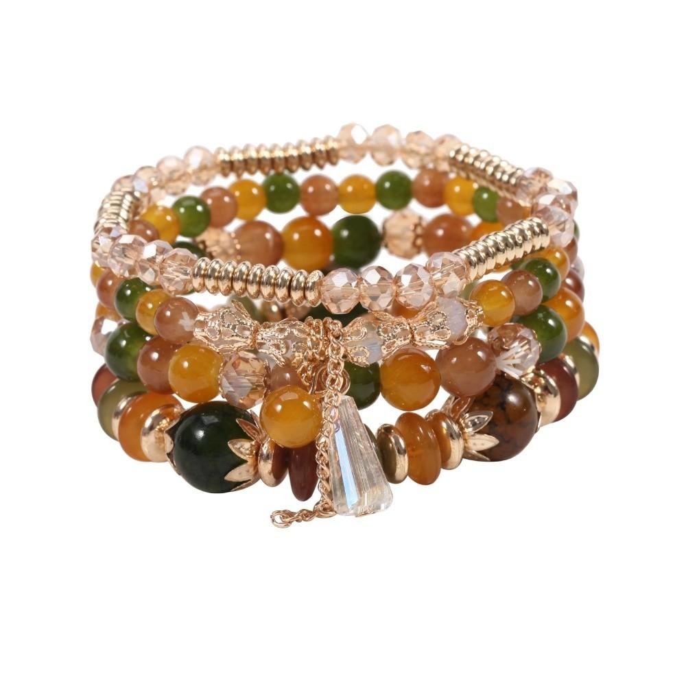 Fringed Design Bracelets Set Electroplated Crystal Beaded Bracelet Bohemian Style