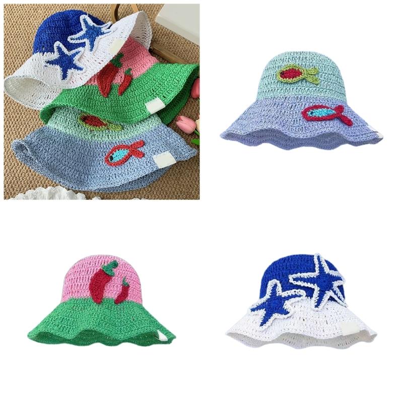 Breathable Bucket Hat for Women Fisherman Hat with Contrast Color Elegant Straw Hat Lady Foldable Floppy Hat for Travel