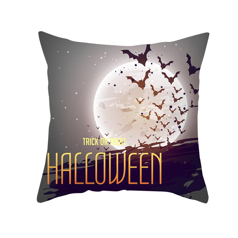 Halloween Pillow Cover Cartoon Skull Cat Sofa Cushion Cover Peach Skin Pillow Cover