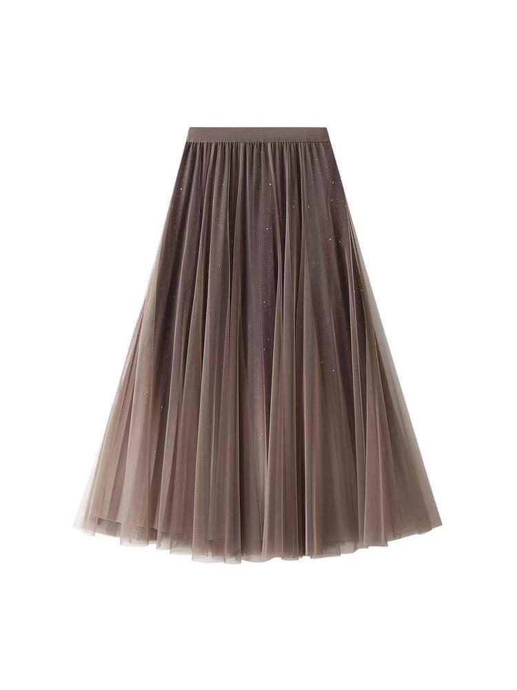 Women's Starry Sky Pleated Mesh Skirt - Stylish Autumn/Winter 2025