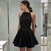 French Sexy Neck Halter Black High-waisted Dress Spring and Summer New Niche Fashion A-shaped Dress Dress