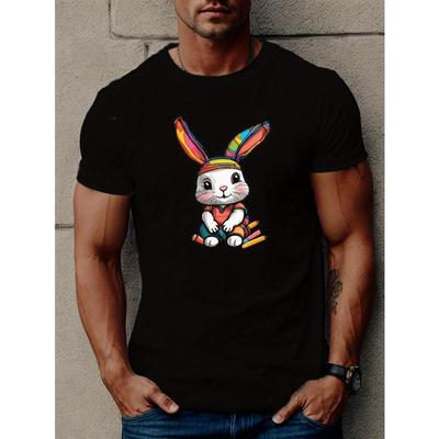T-shirt con stampa in pelliccia colorata di coniglio, taglia europea, Magliette da uomo, T-shirt casual a maniche corte per l'estate