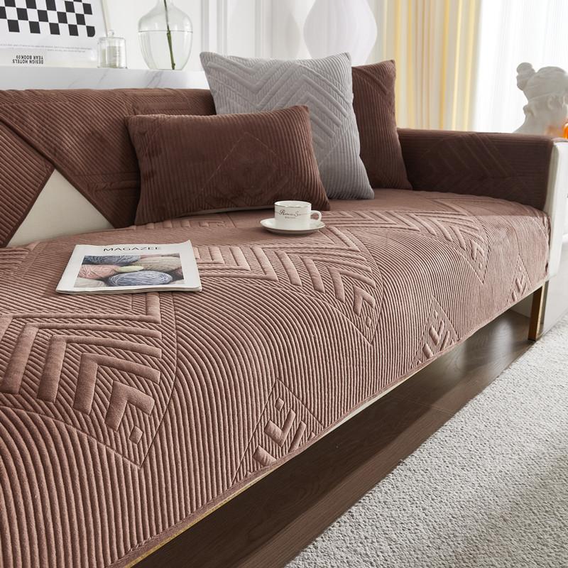 Autumn and Winter New Ultra-Soft Plush Quilted Sofa Cushion Living Room Solid Color Non-Slip Sofa Seat Cover Cover Cloth