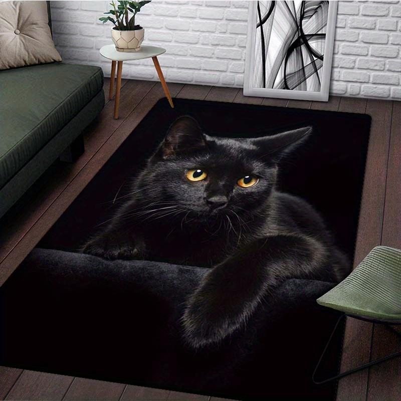 Black Cat Non-Slip Rug - Machine Washable Polyester Mat for Halloween/Christmas Decor, Cozy Home Gift