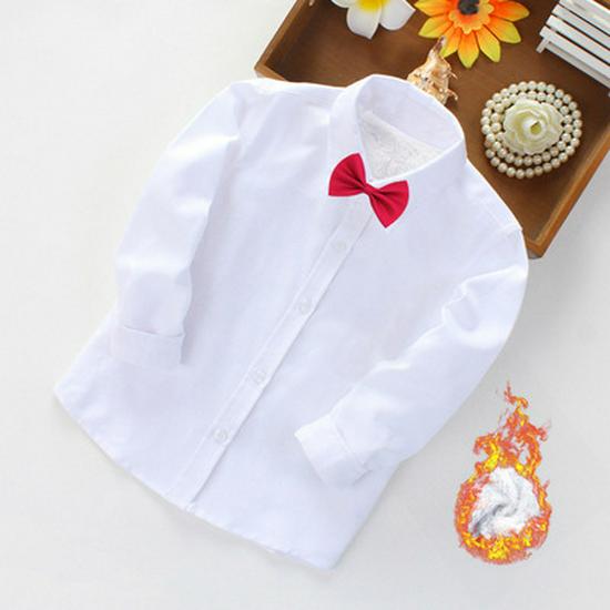 Kids' Fleece-Lined White Shirts and Thick Autumn/Winter Outfits